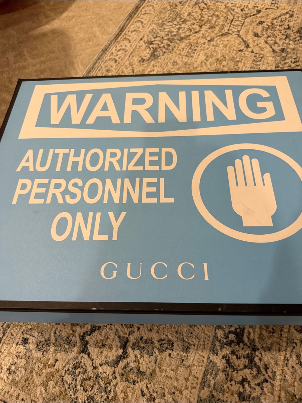 Gucci Light Blue and White 'Warning Authorized Personnel Only' Graphic Box